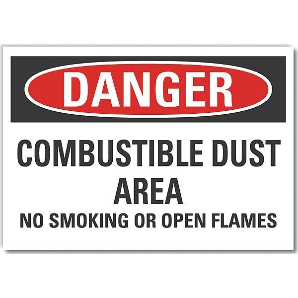 Combustible Dust Danger Reflective Label, 5 in H, 7 in W, Reflective Sheeting, LCU4-0622-RD_7X5