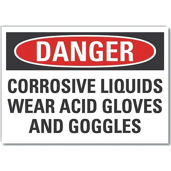 Corrosive Materials Danger Label, 10 in Height, 14 in Width, Polyester, Horizontal Rectangle