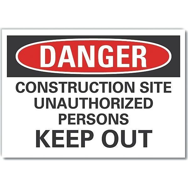 Construction Area Danger Label, 7 in Height, 10 in Width, Polyester, Vertical Rectangle, English