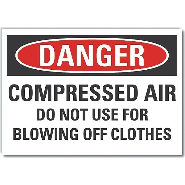 Compressed Air Danger Label, 5 in H, 7 in W, Polyester, Horizontal, English, LCU4-0637-ND_7X5