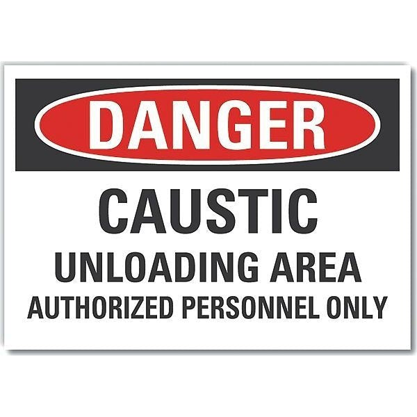 Caustic Danger Reflective Label, 10 in H, 14 in W, English, LCU4-0629-RD_14X10