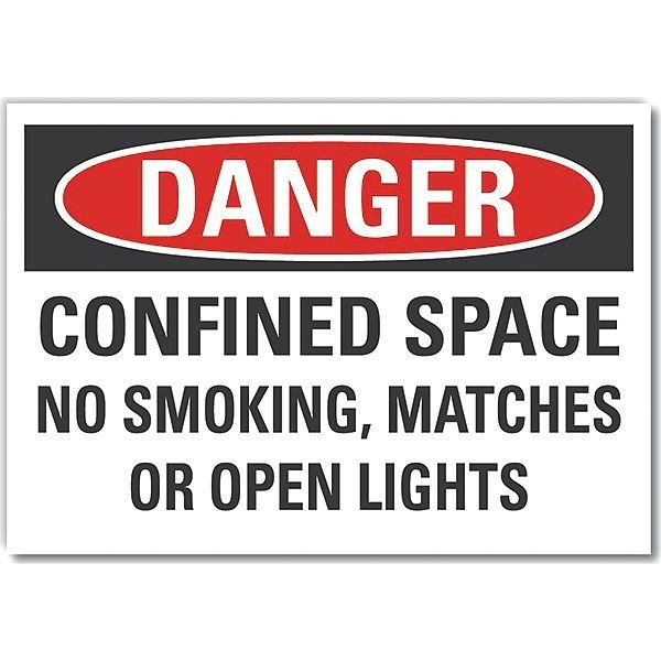 Confined Space Danger Label, 5 in Height, 7 in Width, Polyester, Horizontal Rectangle, English