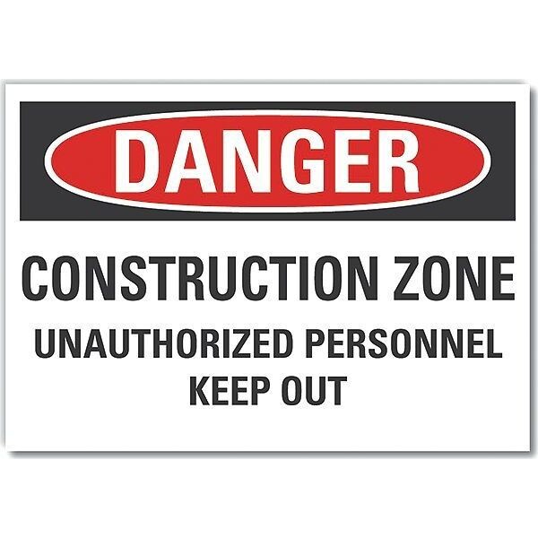 Construction Area Danger Reflective Label, 10 in Height, 14 in Width, Reflective Sheeting, English