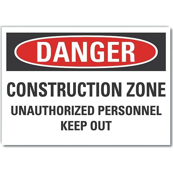 Construction Area Danger Reflective Label, 3 1/2 in Height, 5 in Width, Reflective Sheeting