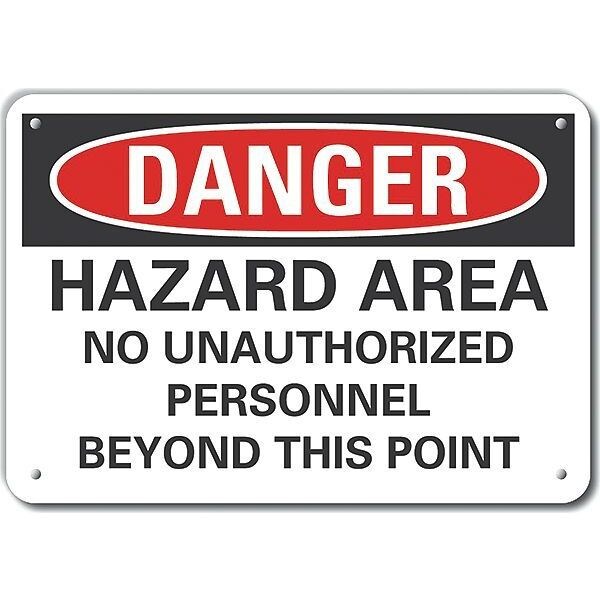Reflective  Hazard Area Danger Sign, 10 in Height, 14 in Width, Aluminum, Horizontal Rectangle