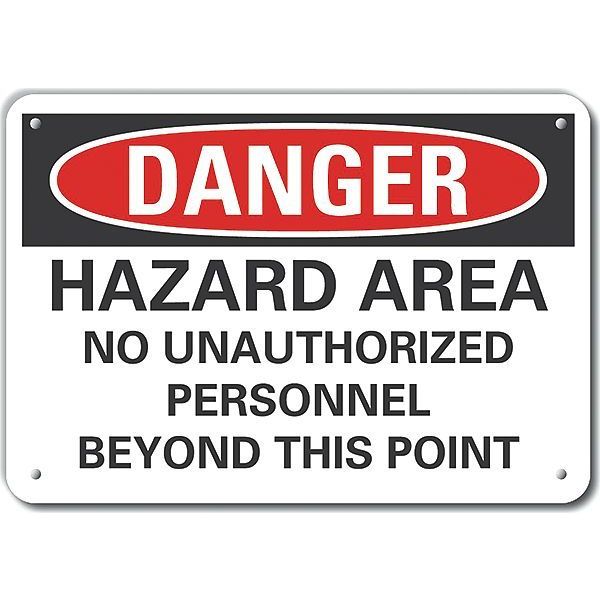 Plastic Hazard Area Danger Sign, 10 in Height, 14 in Width, Plastic, Horizontal Rectangle, English
