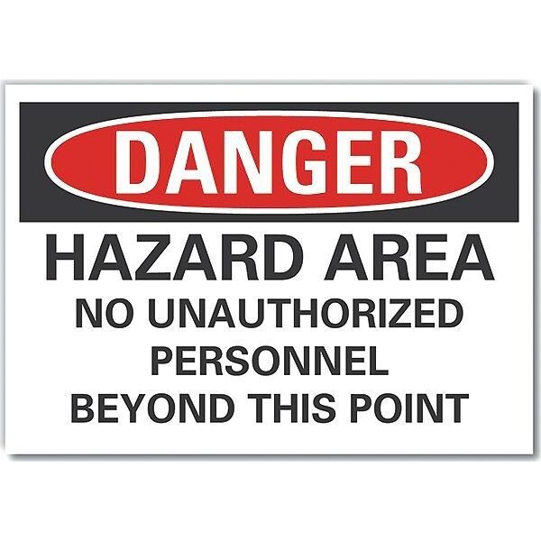 Hazard Area Danger Reflective Label, 5 in Height, 7 in Width, Reflective Sheeting, English