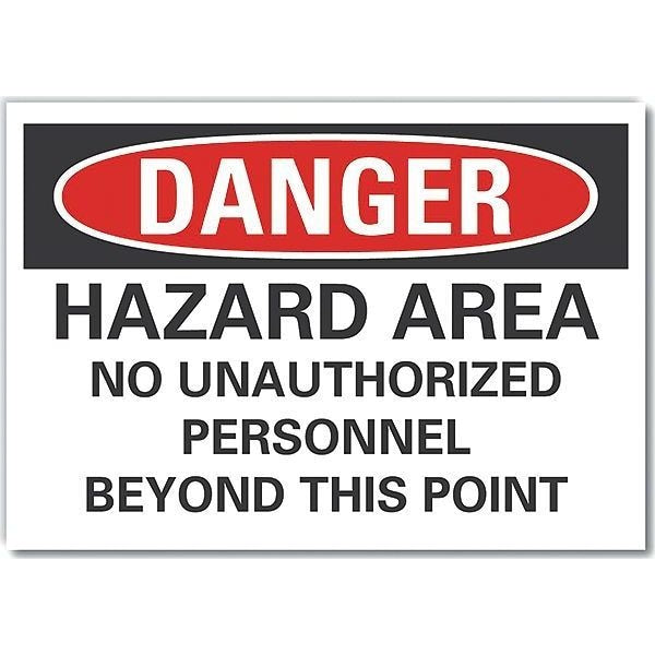 Hazard Area Danger Reflective Label, 7 in Height, 10 in Width, Reflective Sheeting, English