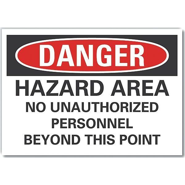 Hazard Area Danger Reflective Label, 3 1/2 in Height, 5 in Width, Reflective Sheeting, English