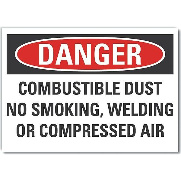 Combustible Dust Danger Label, 7 in Height, 10 in Width, Polyester, Vertical Rectangle, English
