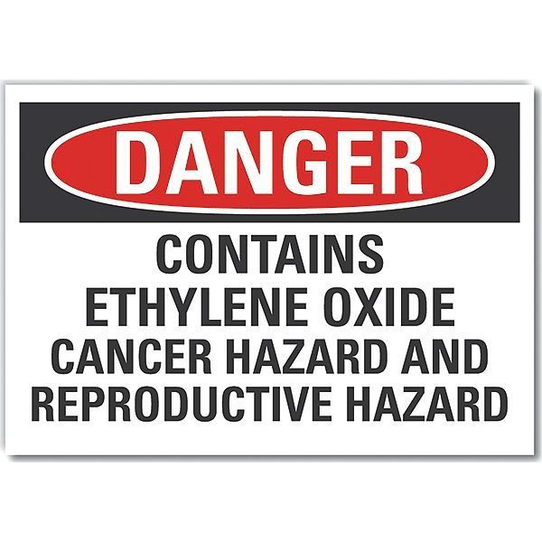 Ethylene Oxide Danger Reflective Label, 3 1/2 in Height, 5 in Width, Reflective Sheeting, English