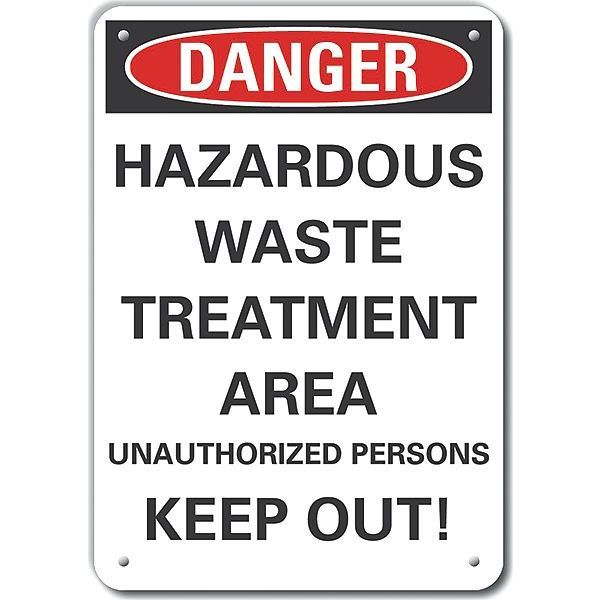 Plastic Hazardous Waste Danger Sign, 14 in Height, 10 in Width, Plastic, Vertical Rectangle