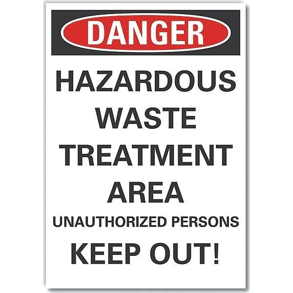 Hazardous Waste Danger Label, 14 in Height, 10 in Width, Polyester, Vertical Rectangle, English