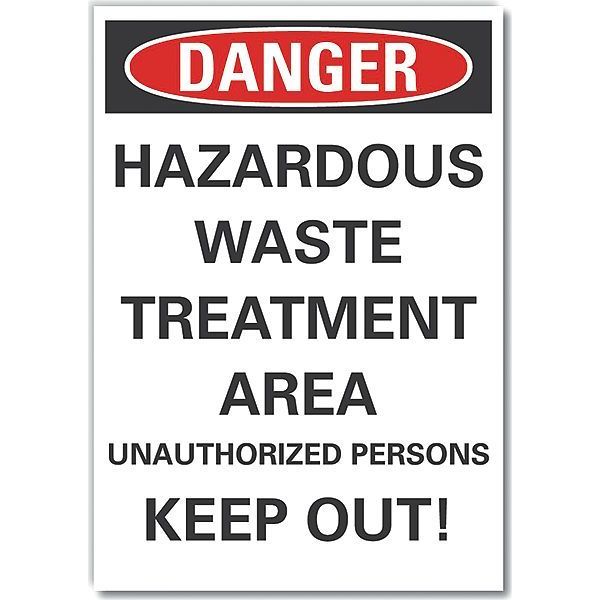 Hazardous Waste Danger Label, 7 in Height, 5 in Width, Polyester, Vertical Rectangle, English