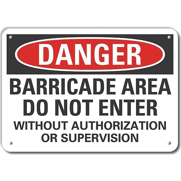 Danger Sign, 10 in Height, 14 in Width, Plastic, Horizontal Rectangle, English