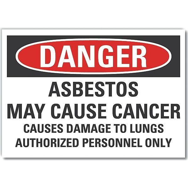 Asbestos Danger Label, 5 in H, 7 in W, Polyester, Horizontal Rectangle, English, LCU4-0695-ND_7X5