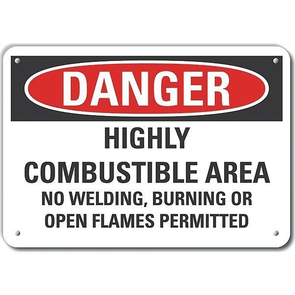 Reflective  Combustible Area Danger Sign, 7 in Height, 10 in Width, Aluminum, Vertical Rectangle