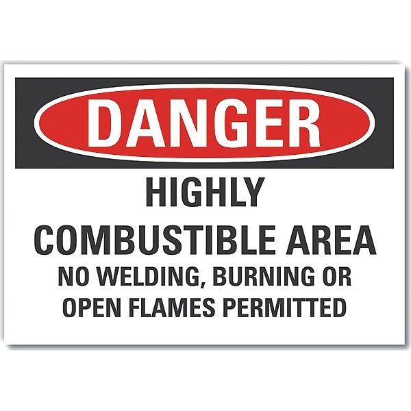 Combustible Area Danger Label, 10 in Height, 14 in Width, Polyester, Horizontal Rectangle, English