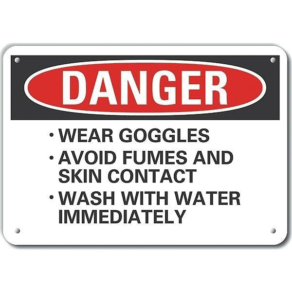 Aluminum Eye & Skin  Danger Sign, 10 in Height, 14 in Width, Aluminum, Horizontal Rectangle