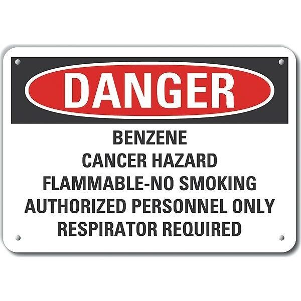 Reflective  Benzene Danger Sign, 7 in Height, 10 in Width, Aluminum, Vertical Rectangle, English