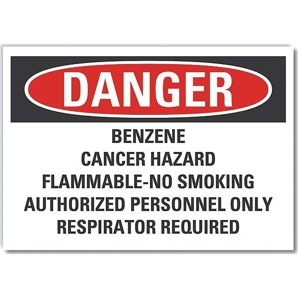 Benzene Danger Reflective Label, 7 in Height, 10 in Width, Reflective Sheeting, Vertical Rectangle