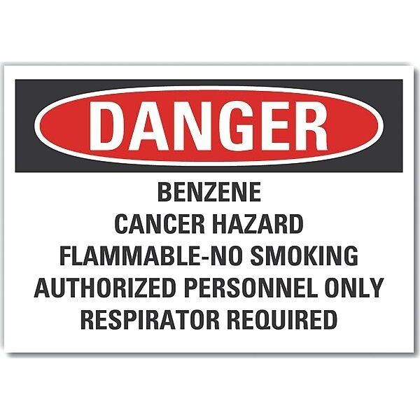 Benzene Danger Reflective Label, 3 1/2 in Height, 5 in Width, Reflective Sheeting, English
