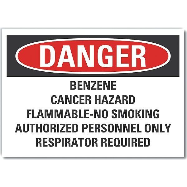 Benzene Danger Label, 3 1/2 in Height, 5 in Width, Polyester, Horizontal Rectangle, English