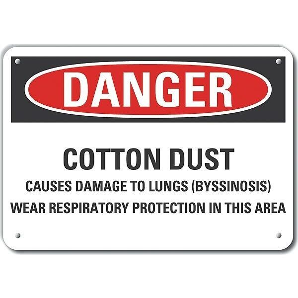 Plastic Cotton Dust  Danger Sign, 10 in Height, 14 in Width, Plastic, Horizontal Rectangle, English