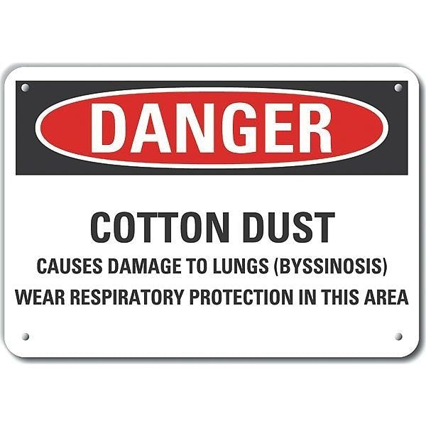 Reflective  Cotton Dust  Danger Sign, 10 in Height, 14 in Width, Aluminum, Horizontal Rectangle