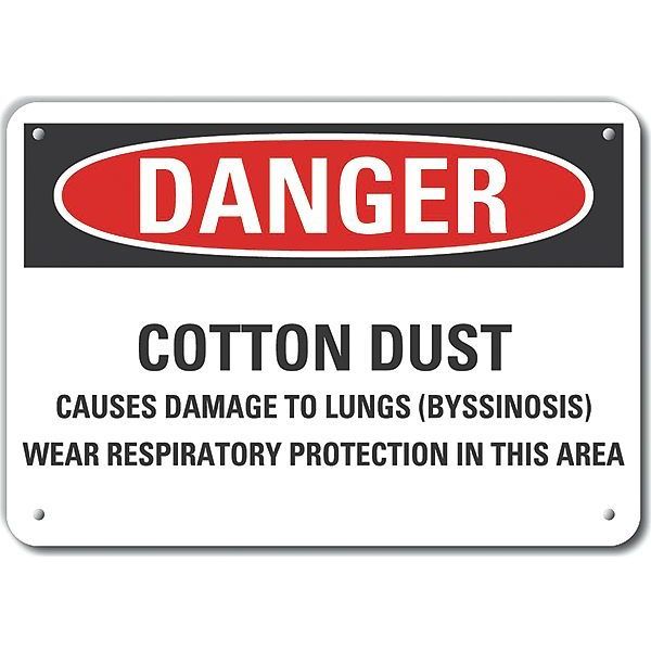 Plastic Cotton Dust  Danger Sign, 7 in Height, 10 in Width, Plastic, Vertical Rectangle, English