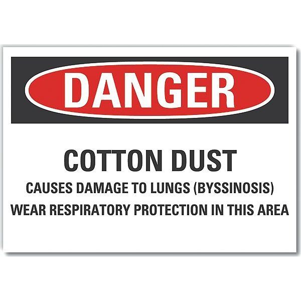 Cotton Dust  Danger Reflective Label, 5 in Height, 7 in Width, Reflective Sheeting, English