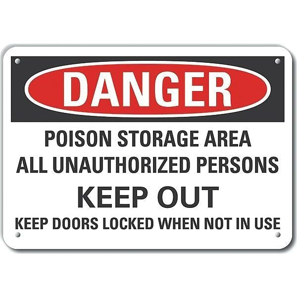 Plastic Poison Danger Sign, 7 in H, 10 in W, Plastic, Vertical Rectangle, LCU4-0706-NP_10X7
