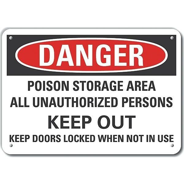 Plastic Poison Danger Sign, 10 in H, 14 in W, Plastic, Horizontal Rectangle, LCU4-0706-NP_14X10