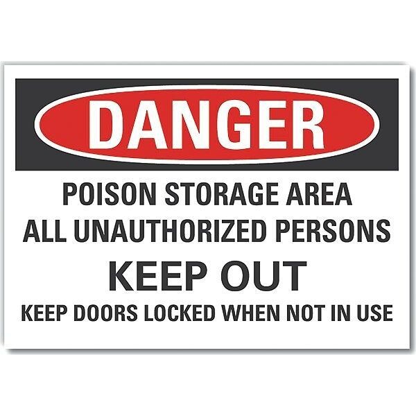 Poison Danger Reflective Label, 5 in H, 7 in W, Horizontal Rectangle, LCU4-0706-RD_7X5