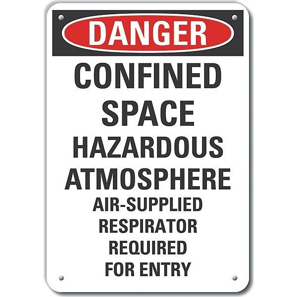 Plastic Confined Space Danger Sign, 14 in Height, 10 in Width, Plastic, Vertical Rectangle, English