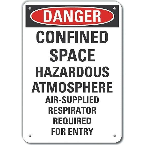 Aluminum Confined Space Danger Sign, 14 in Height, 10 in Width, Aluminum, Vertical Rectangle