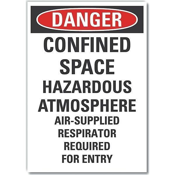 Confined Space Danger Label, 10 in Height, 7 in Width, Polyester, Horizontal Rectangle, English