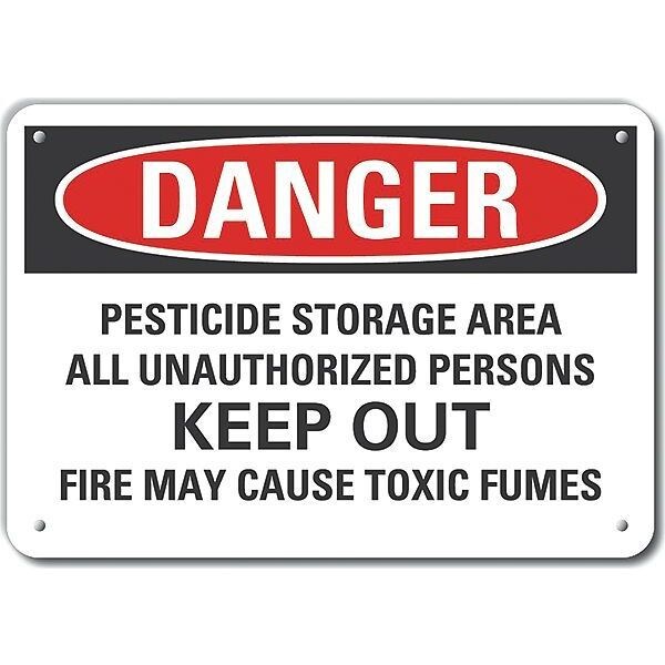 Plastic Pesticide Danger Sign, 7 in H, 10 in W, Plastic, Vertical Rectangle, LCU4-0702-NP_10X7