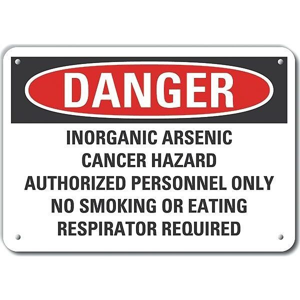Reflective  Inorganic Arsenic Danger Sign, 7 in Height, 10 in Width, Aluminum, Vertical Rectangle