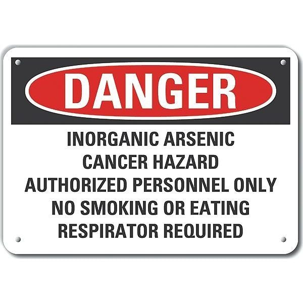 Plastic Inorganic Arsenic Danger Sign, 7 in Height, 10 in Width, Plastic, Vertical Rectangle