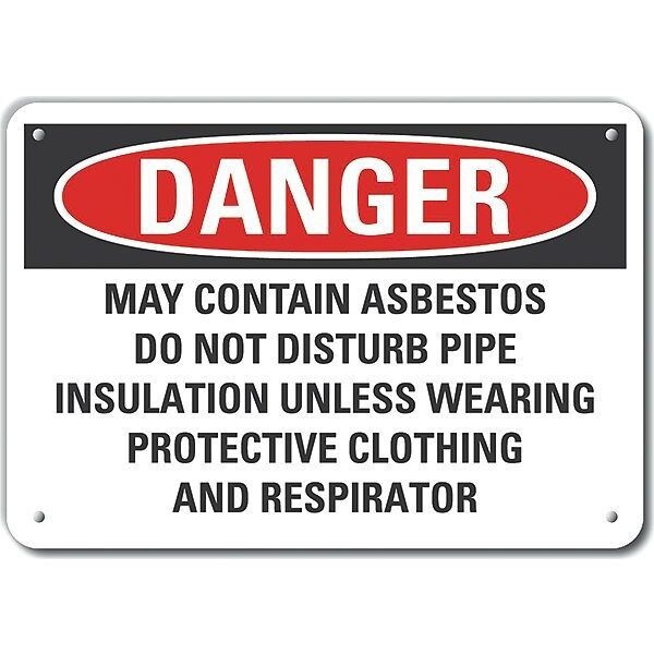 Reflective  Asbestos Danger Sign, 10 in Height, 14 in Width, Aluminum, Horizontal Rectangle