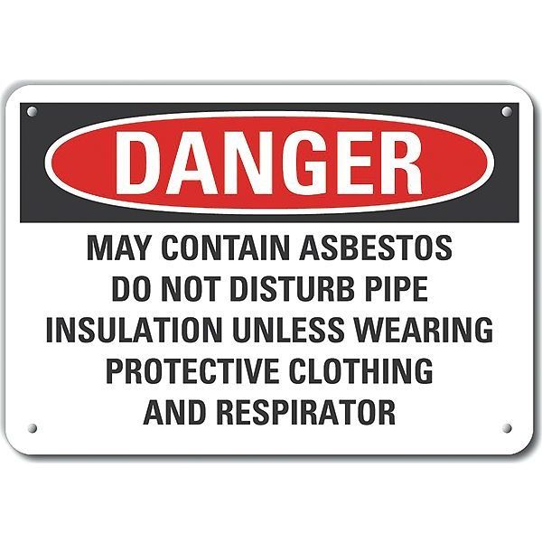 Reflective  Asbestos Danger Sign, 7 in Height, 10 in Width, Aluminum, Vertical Rectangle, English