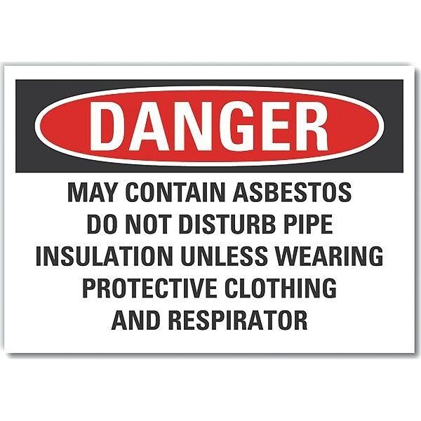 Asbestos Danger Label, 7 in Height, 10 in Width, Polyester, Vertical Rectangle, English