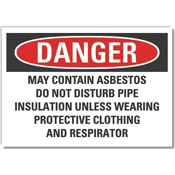 Asbestos Danger Label, 10 in Height, 14 in Width, Polyester, Horizontal Rectangle, English