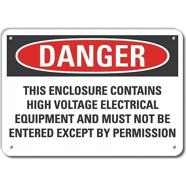 Aluminum High Voltage Danger Sign, 10 in Height, 14 in Width, Aluminum, Horizontal Rectangle