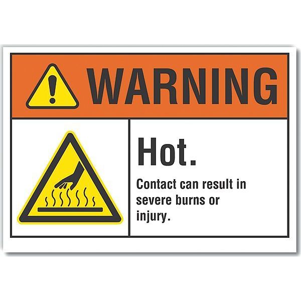 Hot Surface Warning Reflective Label, 7 in Height, 10 in Width, Reflective Sheeting, English