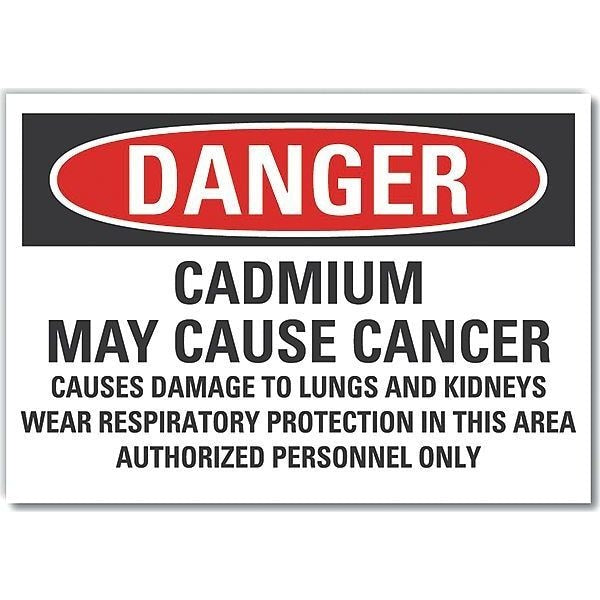 Cadmium Danger Label, 3 1/2 in Height, 5 in Width, Polyester, Horizontal Rectangle, English