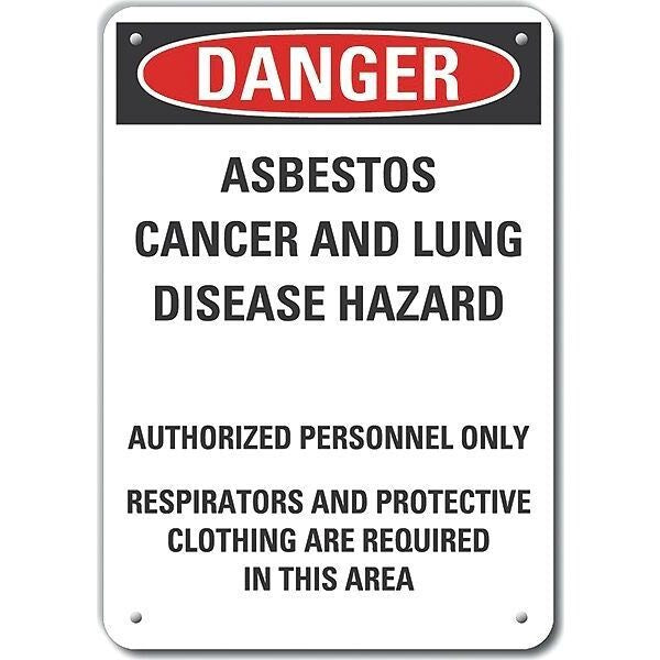 Reflective  Asbestos  Danger Sign, 14 in Height, 10 in Width, Aluminum, Vertical Rectangle, English