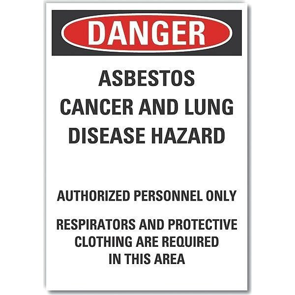 Asbestos  Danger Label, 14 in Height, 10 in Width, Polyester, Vertical Rectangle, English