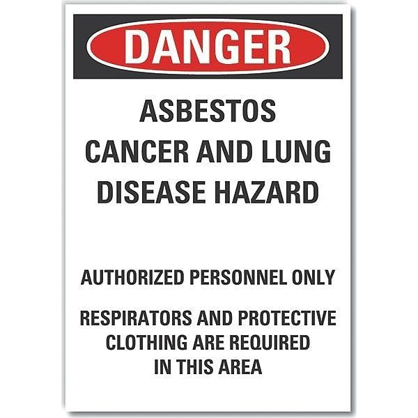 Asbestos  Danger Label, 7 in Height, 5 in Width, Polyester, Vertical Rectangle, English